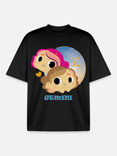 Zodiac sign Gemini - Boxy Heavyweight Unisex Organic T-Shirt by Stanley/Stella - black