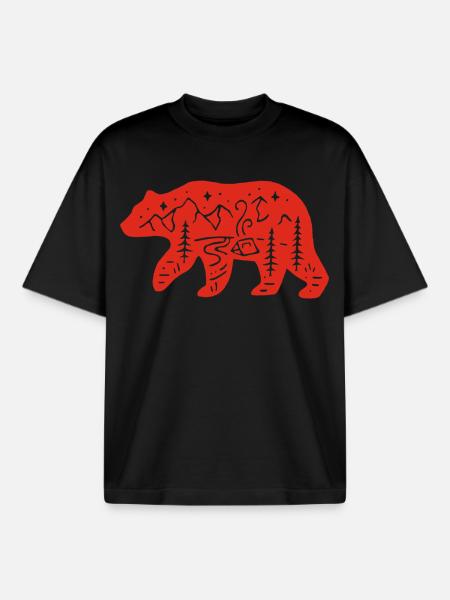 Red bear totem of nature - Boxy Heavyweight Unisex Organic T-Shirt by Stanley/Stella - black