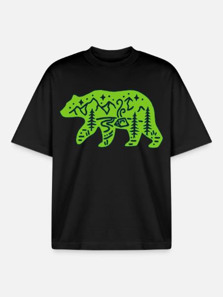 Nature totem green bear - Boxy Heavyweight Unisex Organic T-Shirt by Stanley/Stella - black