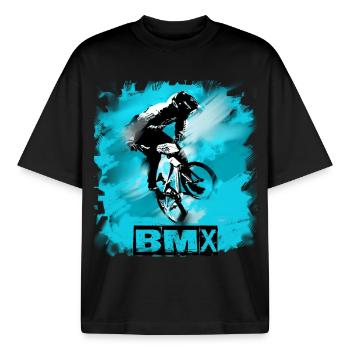 BMX Bike - Boxy Heavyweight Unisex Organic T-Shirt von Stanley/Stella - Schwarz - Vorne - AI Model Male 185 light (185cm) & AI Model Female 172 dark (172cm)