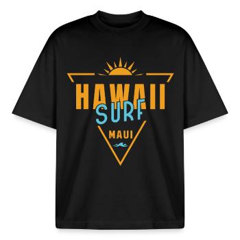 Hawaii Surf Maui Retro Triangle - Boxy Heavyweight Unisex Organic T-Shirt by Stanley/Stella - black - Front - AI Model Male 185 light (185cm) & AI Model Female 172 dark (172cm)