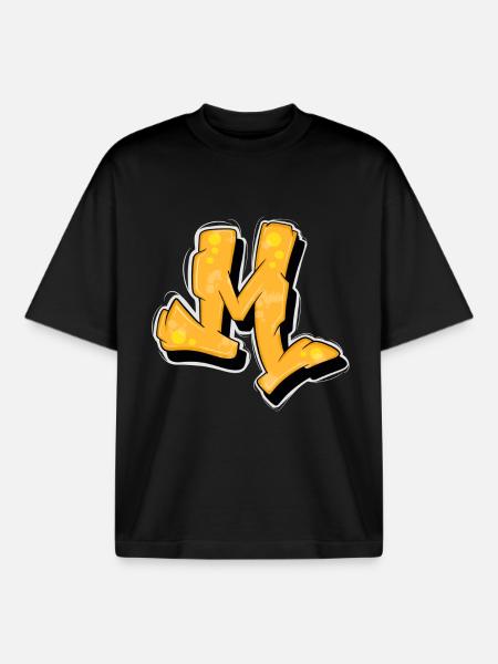 Yellow Graffiti Initials Logo. - Boxy Heavyweight Unisex Organic T-Shirt by Stanley/Stella - black