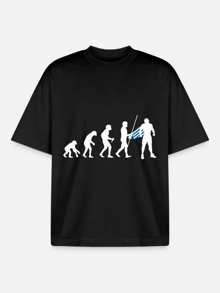 Greek Evolution Superhero Greek Flag - Boxy Heavyweight Unisex Organic T-Shirt by Stanley/Stella - black