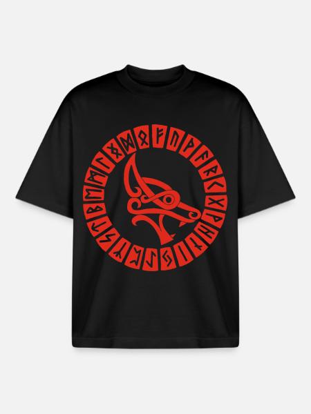 Roter Wolf und Wikingerrunen - Boxy Heavyweight Unisex Organic T-Shirt von Stanley/Stella - Schwarz