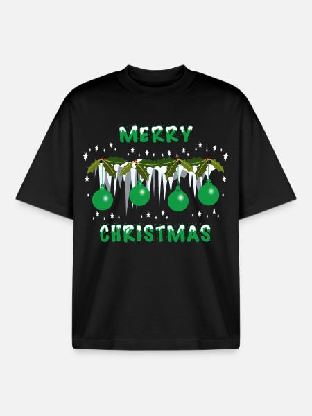 Green Christmas Balls - Boxy Heavyweight Unisex Organic T-Shirt by Stanley/Stella - black