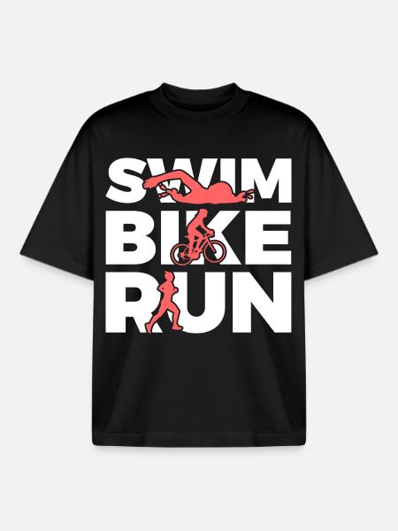 Swimming Cycling Running Repeating - Boxy Heavyweight Unisex Organic T-Shirt by Stanley/Stella - black