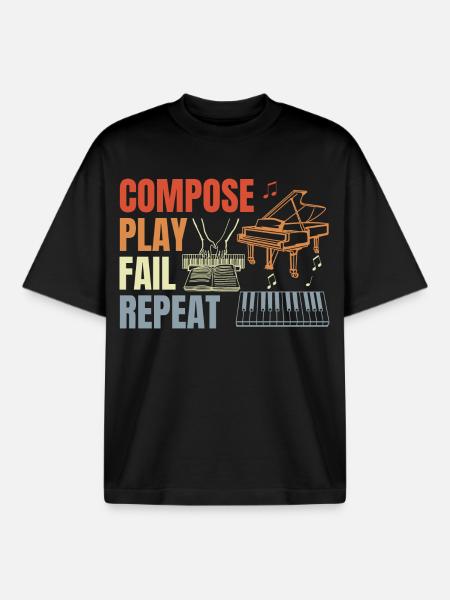 Routine de pianiste - T-shirt unisexe boxy épais biologique Stanley/Stella - noir
