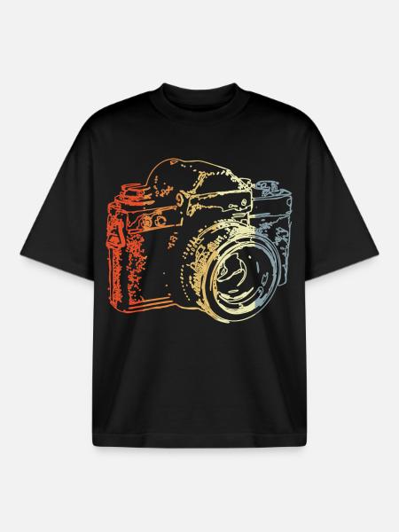 Retro Analog Camera Drawing - Boxy Heavyweight Unisex Organic T-Shirt by Stanley/Stella - black