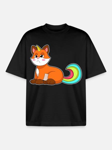 Fox Unicorn - Boxy Heavyweight Unisex Organic T-Shirt by Stanley/Stella - black