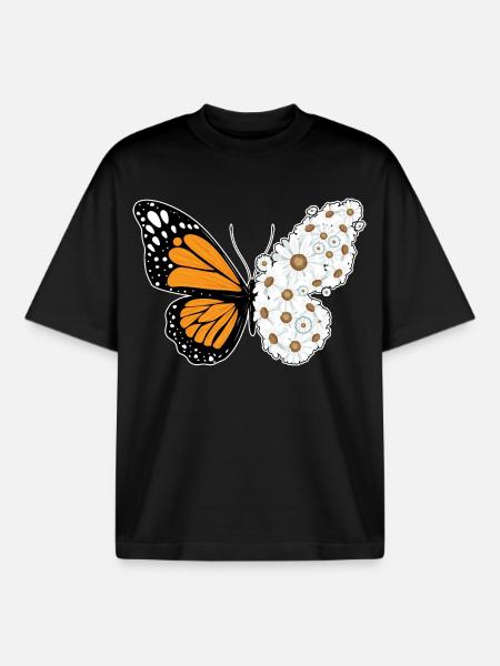 Butterfly Daisies - Boxy Heavyweight Unisex Organic T-Shirt by Stanley/Stella - black