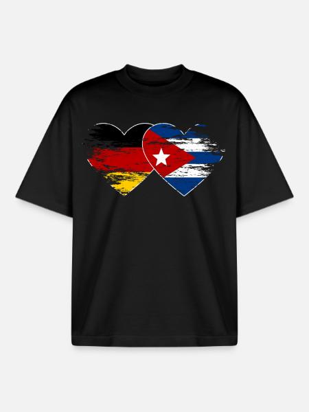 Germany Cuba flag used heart - Boxy Heavyweight Unisex Organic T-Shirt by Stanley/Stella - black