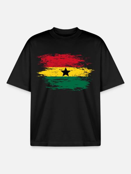 Ghana Map Flag used - Boxy Heavyweight Unisex Organic T-Shirt by Stanley/Stella - black