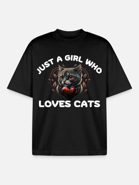 Katzenliebendes Mädchen und Katzenherz - Boxy Heavyweight Unisex Organic T-Shirt von Stanley/Stella - Schwarz