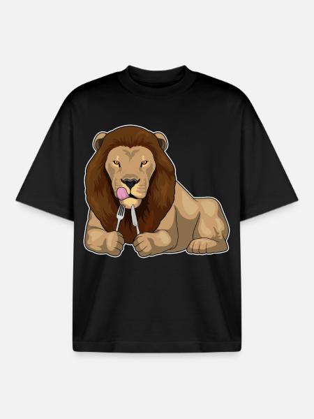 Lion Cutlery Cooking Kitchen - Boxy Heavyweight Unisex Organic T-Shirt by Stanley/Stella - black
