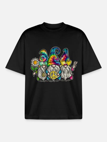 Hippie Gnomes Peace Tie Dye - Boxy Heavyweight Unisex Organic T-Shirt by Stanley/Stella - black