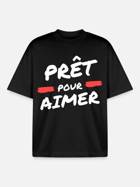 Prêt pour aimer, saint Valentin - T-shirt unisexe boxy épais biologique Stanley/Stella - noir