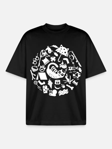 Cat Camping L White - Boxy Heavyweight Unisex Organic T-Shirt by Stanley/Stella - black