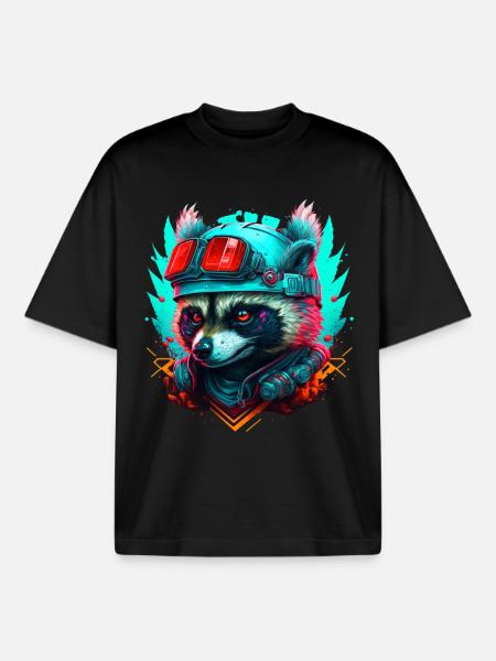 Panda pilote néon steampunk - T-shirt unisexe boxy épais biologique Stanley/Stella - noir