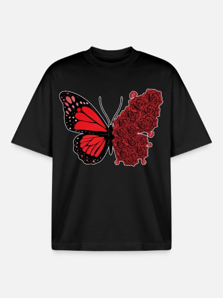Butterfly Roses - Boxy Heavyweight Unisex Organic T-Shirt by Stanley/Stella - black