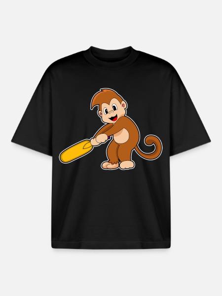 Monkey Cricket Cricket Bat - Boxy Heavyweight Unisex Organic T-Shirt by Stanley/Stella - black