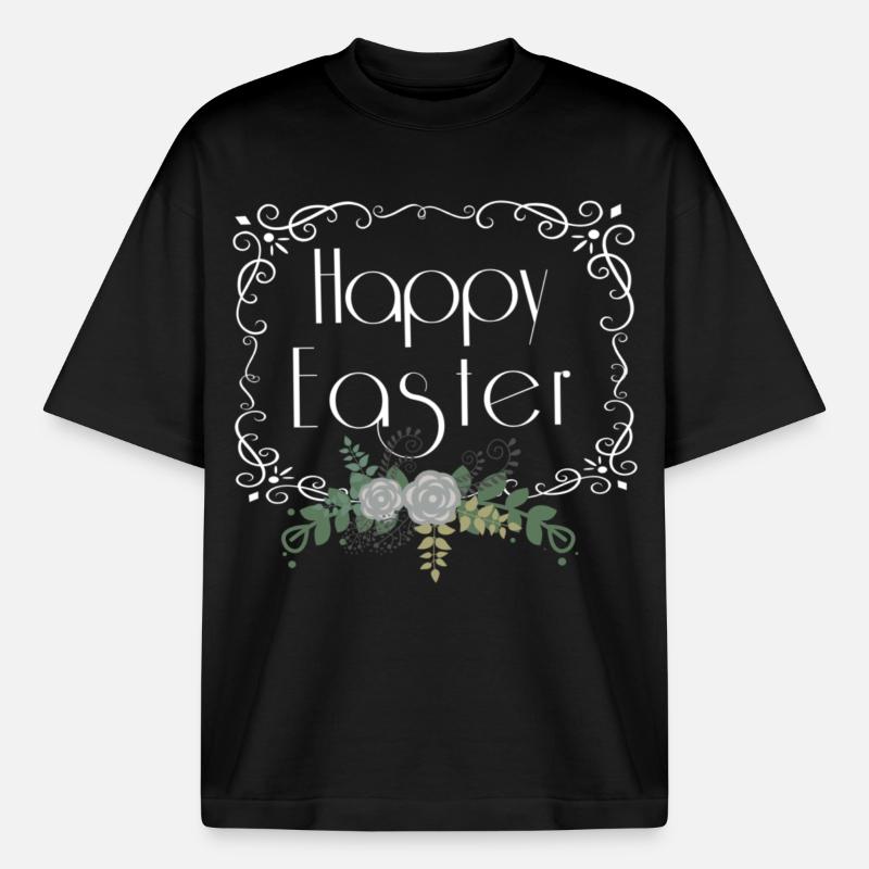 Joyeuses Pâques - T-shirt unisexe boxy épais biologique Stanley/Stella - noir