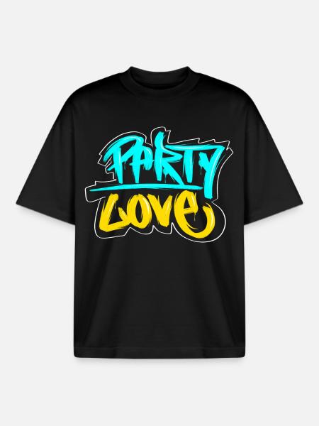 Party Love Graffiti Print - Boxy Heavyweight Unisex Organic T-Shirt by Stanley/Stella - black