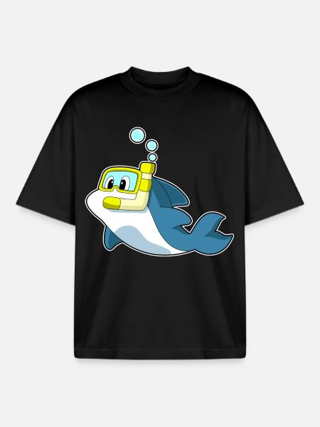 Dolphin Diver Snorkel Diving - Boxy Heavyweight Unisex Organic T-Shirt by Stanley/Stella - black