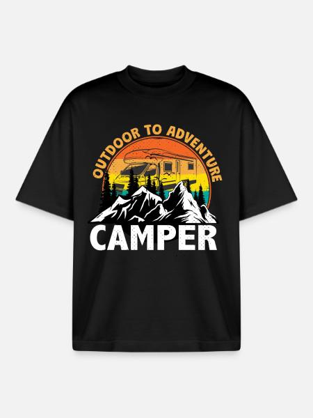 Camper Camping Urlaub Geschenk - Boxy Heavyweight Unisex Organic T-Shirt von Stanley/Stella - Schwarz