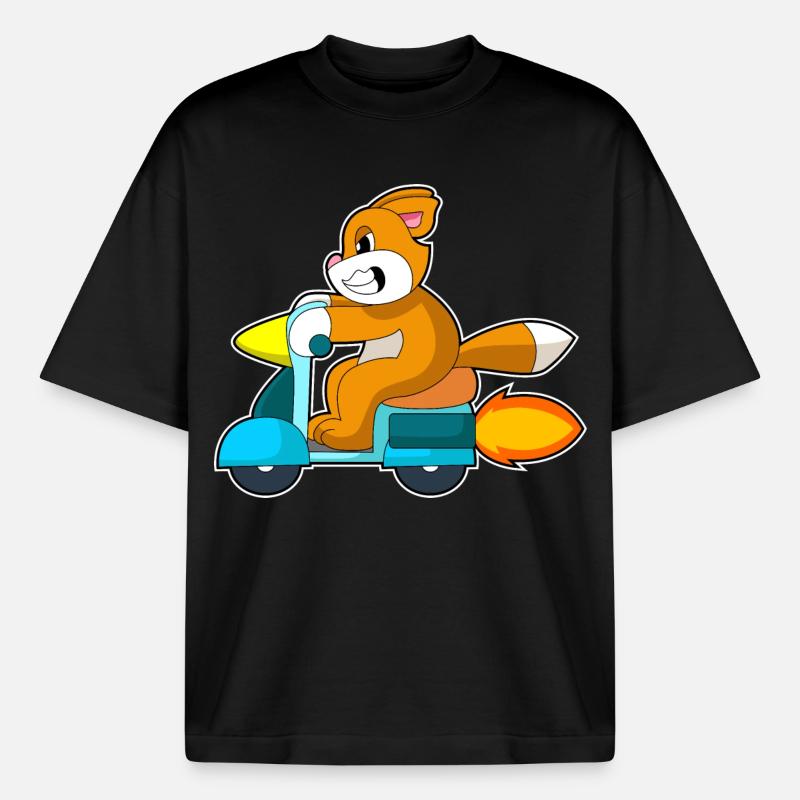 Katze Motorroller - Boxy Heavyweight Unisex Organic T-Shirt von Stanley/Stella - Schwarz