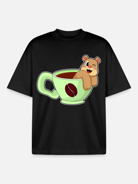 Bear cup of coffee - Boxy Heavyweight Unisex Organic T-Shirt by Stanley/Stella - black