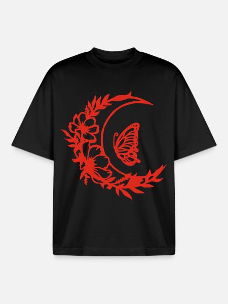 Moon flowers (red) - Boxy Heavyweight Unisex Organic T-Shirt by Stanley/Stella - black