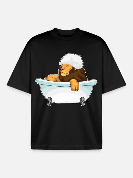 Lion Bathing Bathtub - Boxy Heavyweight Unisex Organic T-Shirt by Stanley/Stella - black