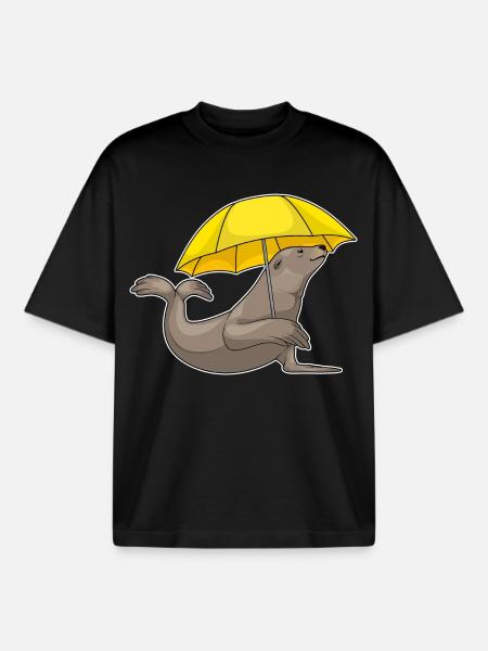 Seal Umbrella - Boxy Heavyweight Unisex Organic T-Shirt by Stanley/Stella - black