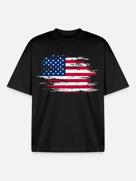 Drapeau des États-Unis utilisé - T-shirt unisexe boxy épais biologique Stanley/Stella - noir