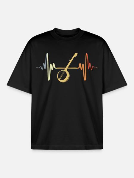 Retro Banjo - Boxy Heavyweight Unisex Organic T-Shirt by Stanley/Stella - black