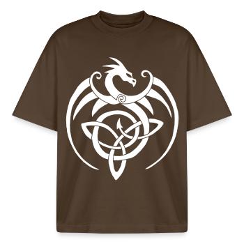 White dragon and Celtic symbol - Boxy Heavyweight Unisex Organic T-Shirt by Stanley/Stella - mocha - Front - AI Model Male 185 light (185cm) & AI Model Female 172 dark (172cm)