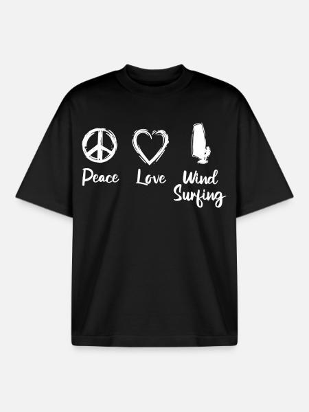 Peace Love Wind Surf - T-shirt unisexe boxy épais biologique Stanley/Stella - noir