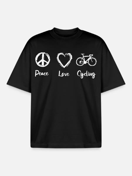 Peace Love Cycling - Boxy Heavyweight Unisex Organic T-Shirt by Stanley/Stella - black