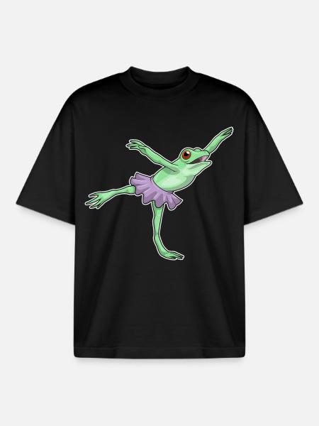 Frog Ballerina Ballet Dance - Boxy Heavyweight Unisex Organic T-Shirt by Stanley/Stella - black