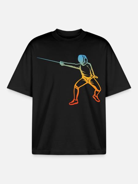 Fencing Drawing - Boxy Heavyweight Unisex Organic T-Shirt by Stanley/Stella - black