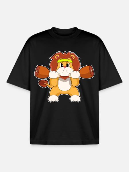 Lion Bodybuilder Dumbbells Bodybuilding - T-shirt unisexe boxy épais biologique Stanley/Stella - noir