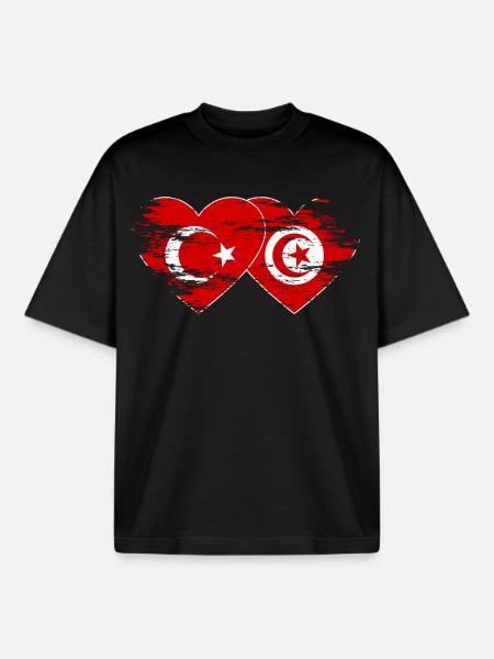 Turkey Tunisia flag heart used - Boxy Heavyweight Unisex Organic T-Shirt by Stanley/Stella - black