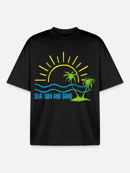 Mer, soleil et sable - T-shirt unisexe boxy épais biologique Stanley/Stella - noir