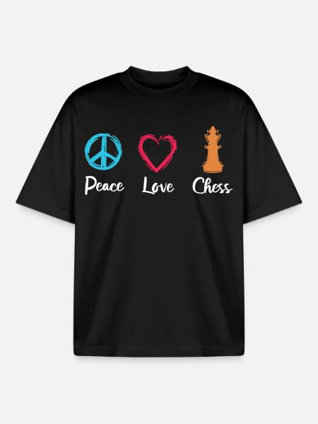 Peace Love Chess - Boxy Heavyweight Unisex Organic T-Shirt by Stanley/Stella - black