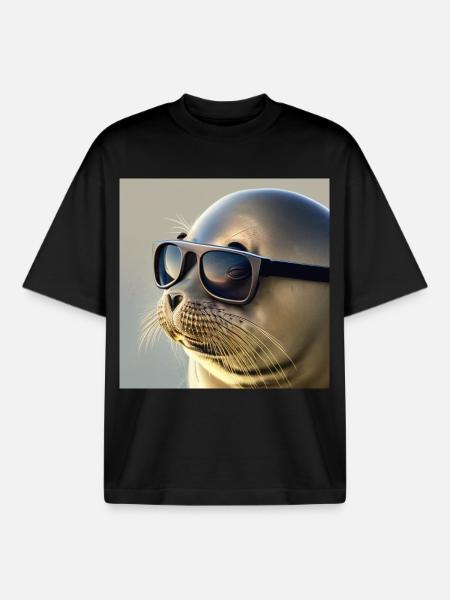 Seal with sunglasses - Boxy Heavyweight Unisex Organic T-Shirt by Stanley/Stella - black