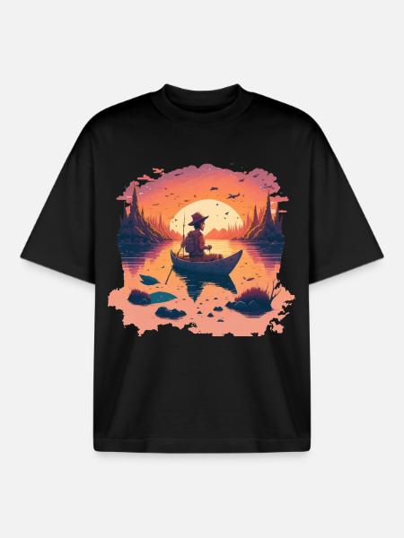 Pêcheurs en automne - T-shirt unisexe boxy épais biologique Stanley/Stella - noir