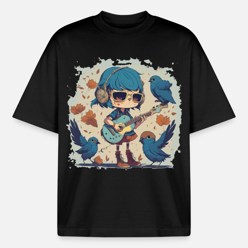 Mädchen mit Gitarre im Herbst - Boxy Heavyweight Unisex Organic T-Shirt von Stanley/Stella - Schwarz