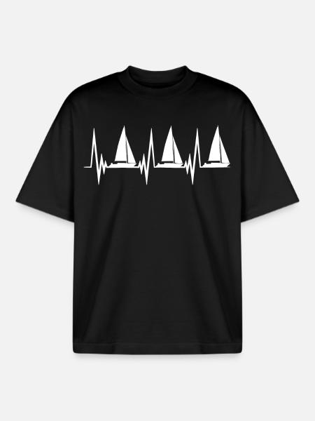 Sailing Heartbeat - Boxy Heavyweight Unisex Organic T-Shirt by Stanley/Stella - black