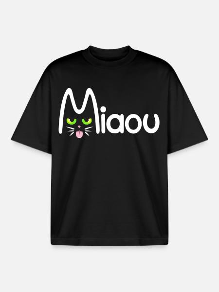 Miaou typographique - T-shirt unisexe boxy épais biologique Stanley/Stella - noir