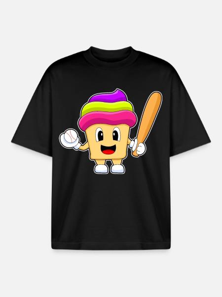 Cupcake Baseball Baseballschläger - Boxy Heavyweight Unisex Organic T-Shirt von Stanley/Stella - Schwarz